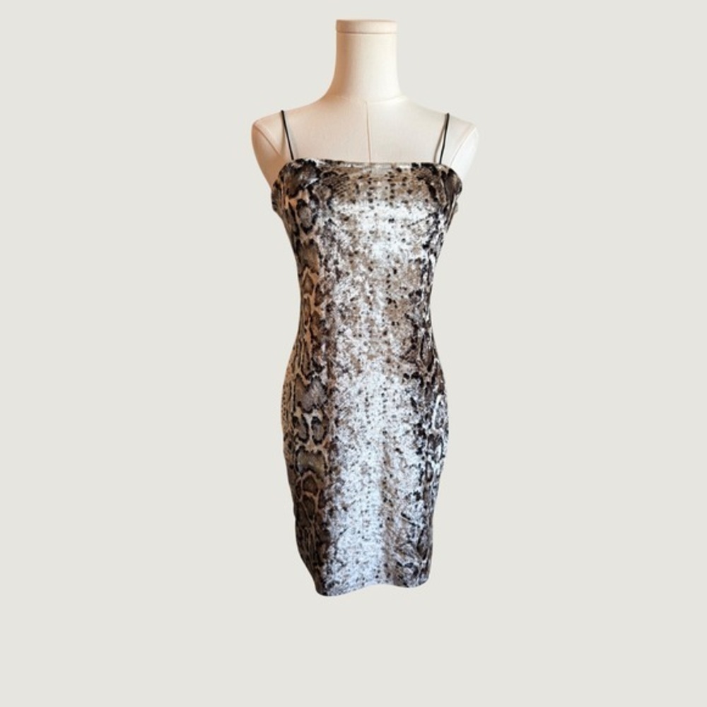 Bear Dance M Snakeskin Crushed Velvet Bodycon Midi Dress Y2K Animal Print